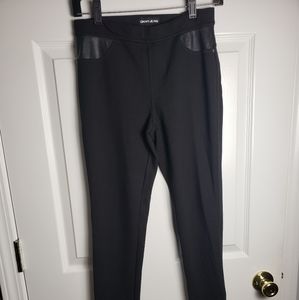 DKNY Womens Slim Fit Stretchy Legging Pants Leather Pocket Black